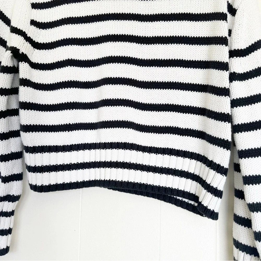 J. CREW Heritage Cotton Rollneck Sweater Stripe Ivory Black Small NWT - Picture 4 of 9